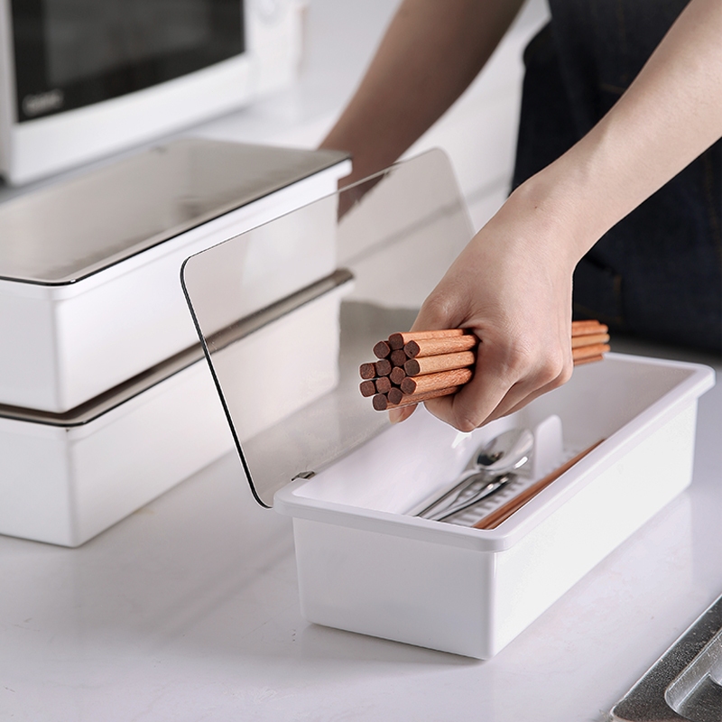 Hộp Đựng Đũa Muỗng Nĩa Nhựa Đa Năng Multi-Functional Plastic Cutlery Organizer with Adjustable Compartments – Ngăn Kéo Đựng Bộ Dao Nĩa Có Nắp Flatware Drawer Tray, Utensil Holder & Chopsticks Storage Box Space-Saving Design