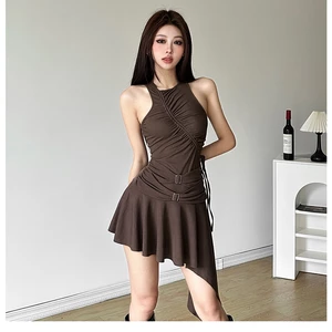 Cutenew Thiết Kế Thắt Lưng Mini Không Đều Cho Nữ Mùa Hè 2024 Retro Thường Ngày Rua Không Tay Ngắn