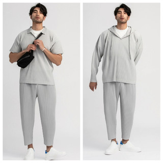 Miyake Xếp Ly Đến Mắt Cá Chân Quần Nam Thu Đông Drap Nhật Bản Dáng Rộng Cơ Bản Đơn Giản Nam Thẳng Quần
