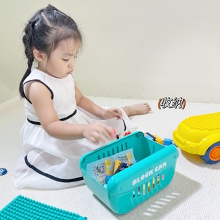 Xe đồ chơi cỡ lớn dành cho trẻ em có thể lắp ráp với các khối xây dựng, xe đồ chơi khối hạt lớn xếp hình DIY dành cho bé trai và bé gái, xe đồ chơi khối vui nhộn