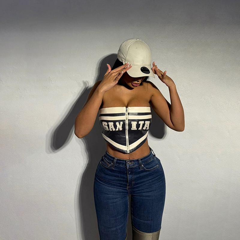 Cutenew Da PU In Chữ Ống Top Cho Nữ Mùa Hè 2024 Gợi Cảm Không Tay Lưng Tank Top Đảng Câu Lạc Bộ Y2K Phong Cách Đường Phố
