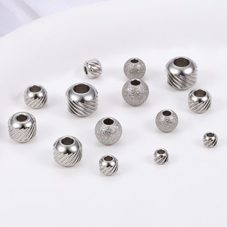 Hạt tròn bằng thép không gỉ có hoa văn hạt rời cho vòng tay DIY Phụ kiện làm đồ trang sức