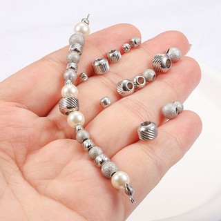 Hạt tròn bằng thép không gỉ có hoa văn hạt rời cho vòng tay DIY Phụ kiện làm đồ trang sức