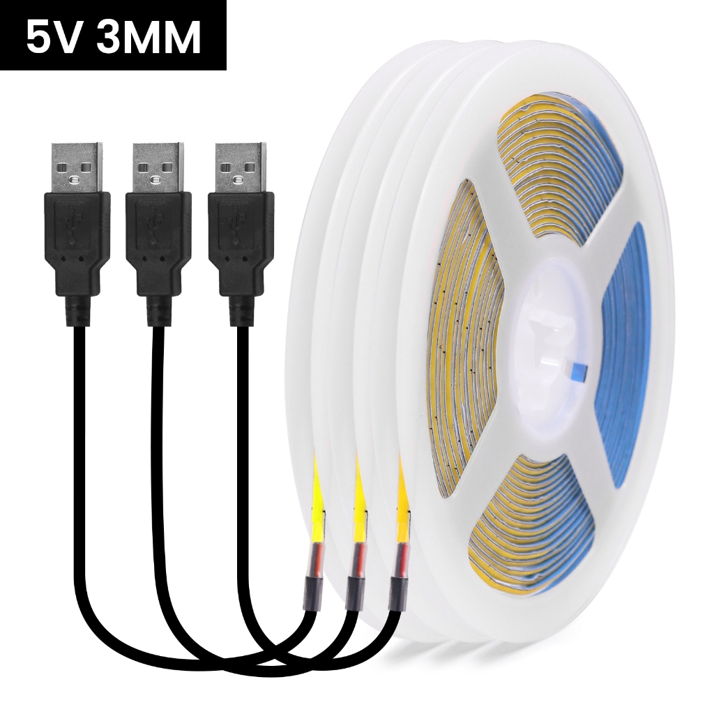 USB 5V COB Strip 320Leds / M Chiều Rộng 3MM PCB Mật Độ Cao 3000K 4000K 6000K Đỏ Xanh Xanh Xanh Băng LED Dây Ruy Băng Linh Hoạt Đèn LED 0.5m-5m
