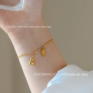 Lắc tay titan nữ không gỉ mạ vàng 18k thiết kế hình hồ lô may mắn tài lộc phong cách thời trang cổ điển