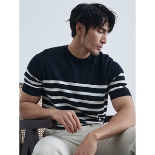 Mùa Hè Nam Cổ Tròn Tay Ngắn Băng Lụa Áo Len Phiên Bản Rộng Icy Lụa Thoáng Khí Sọc Áo Len Biển Linh Hồn Áo Sơ Mi Nam Hal