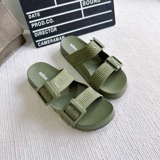 Melissa 2025 Mới Dép Nữ Nút Đôi Băng Thông Rộng Jelly Giày Thường Mở Mũi Lật Giày Đi Biển