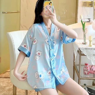 Bộ Pijama Hai Dây Dễ Thương Vải Đũi Cực Mát Women's Summer Pajamas【LittleStar6】