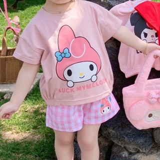 Set Áo Thun Tay Ngắn + Quần short In Hình Cún Kumamon Dễ Thương Cho Bé Gái