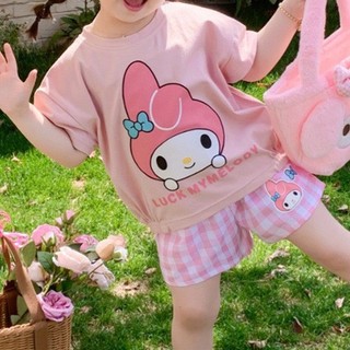 Set Áo Thun Tay Ngắn + Quần short In Hình Cún Kumamon Dễ Thương Cho Bé Gái