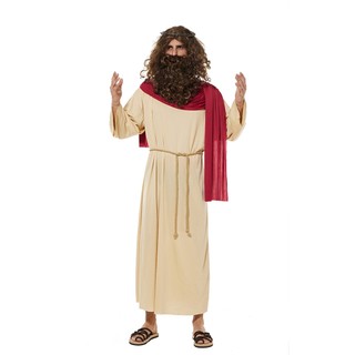 Trang phục Chúa Giêsu nam người lớn, tóc giả và râu, cosplay Kinh Thánh, áo khoác, phù hợp Halloween, trò chơi, tiệc Kitô giáo