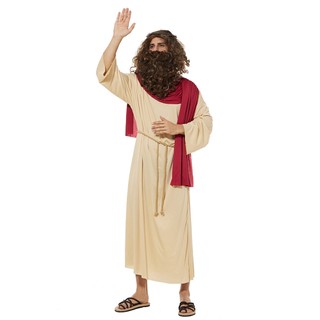 Trang phục Chúa Giêsu nam người lớn, tóc giả và râu, cosplay Kinh Thánh, áo khoác, phù hợp Halloween, trò chơi, tiệc Kitô giáo