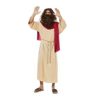 Trang phục Chúa Giêsu nam người lớn, tóc giả và râu, cosplay Kinh Thánh, áo khoác, phù hợp Halloween, trò chơi, tiệc Kitô giáo
