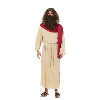 Trang phục Chúa Giêsu nam người lớn, tóc giả và râu, cosplay Kinh Thánh, áo khoác, phù hợp Halloween, trò chơi, tiệc Kitô giáo