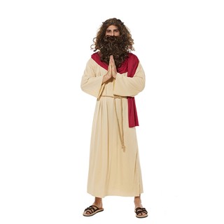 Trang phục Chúa Giêsu nam người lớn, tóc giả và râu, cosplay Kinh Thánh, áo khoác, phù hợp Halloween, trò chơi, tiệc Kitô giáo