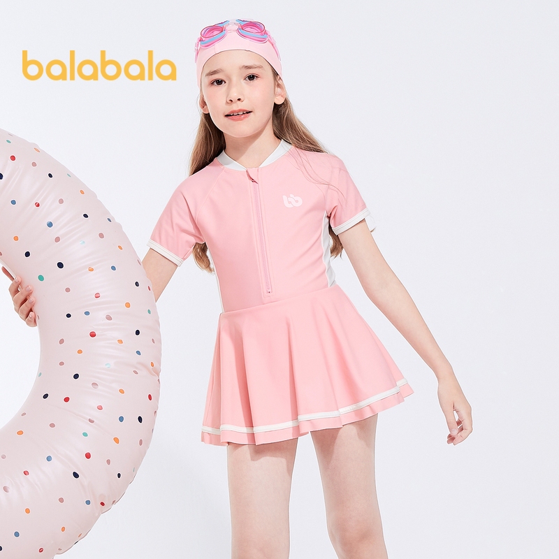 Balabala Trẻ Em Bơi Trang Phục Bé Gái Một Mảnh Bộ Đồ Bơi Mùa Hè Trung Lớn Trẻ Em Thanh Lịch Phong Cách Đại Học Màu Sắc Va Chạm Váy Bơi