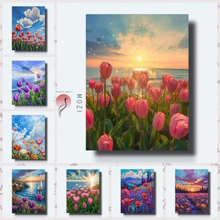 MOZI✨30 * 40cm / 40 * 50cm hoa tulip mới tranh tô màu theo số tranh số hóa Phong Cách Mới Tulip Tự Làm Kỹ Thuật Số Tranh Sơn Dầu Vẽ Tay Hoa Handmade Tranh Trang Trí Tranh Kỹ Thuật Số Làm Đầy Tranh Sơn Màu Tranh Acrylic Trang Trí Nhà Cửa Tranh