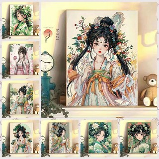 MOZI✨30 * 40cm / 40 * 50cm diy Vẻ đẹp phong cách cổ xưa tranh tô màu theo số tranh số hóa tranh sơn dầu số hoá Trang Phục Cô Gái Hoa Kỹ Thuật Số Tranh Sơn Dầu Series Vẽ Tay Làm Đầy Tranh Sơn Màu Tranh Kỹ Thuật Số Tranh Sơn Dầu Cao Cấp Chữa Bệnh