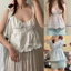SF♫Women´s Summer Casual Camisole Solid Plaid Sleeveless Deep V Neck Ruffle Hem Sling Tank top