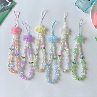 Dây buộc điện thoại di động hoa tulip, mặt dây chuyền cổ tay ngắn đính cườm, thích hợp cho điện thoại, móc khóa, vỏ tai nghe, đĩa U