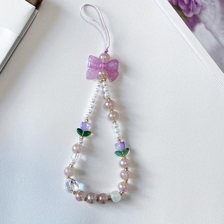 Dây buộc điện thoại di động hoa tulip, mặt dây chuyền cổ tay ngắn đính cườm, thích hợp cho điện thoại, móc khóa, vỏ tai nghe, đĩa U
