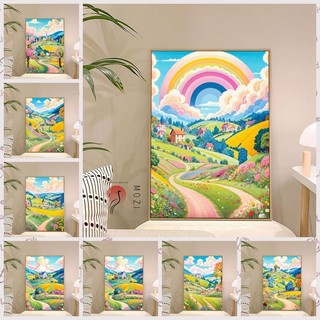 Mozi ✨30 * 40cm / 40 * 50cm Cầu Vồng Cổ Tích Câu Chuyện Thị Trấn Tranh Sơn Dầu Kỹ Thuật Số Tự Làm Vẽ Tay Tranh Acrylic Sơn Màu Tranh Làm Đầy Tranh Sơn Dầu Cao Cấp Trang Trí Tranh