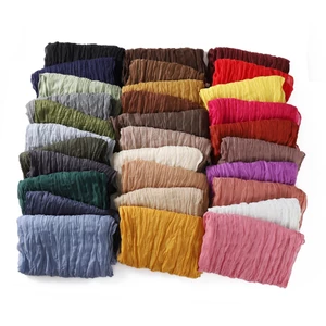 Jifang Trơn Xoắn Crepe Xếp Ly Nhăn Nếp Nhăn Voile Khăn Choàng Đầu Quấn 31 Màu SL231