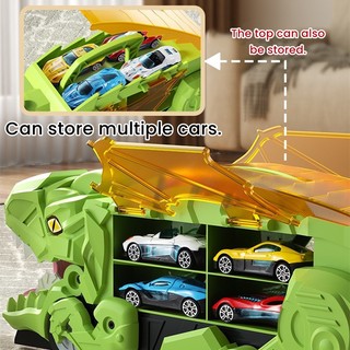 Xe máy phóng khủng long đồ chơi của cậu bé có thể lưu trữ xe đồ chơi theo dõi khủng long của xe hợp kim, và xe đồ chơi trượt biến dạng khủng long