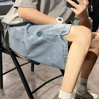 Quần short denim nam ESEA, thời trang và phổ biến kiểu Mỹ cổ điển dáng rộng giản dị mùa hè mỏng chất lượng cao phong cách trung tính quần short denim xẻ tà phong cách