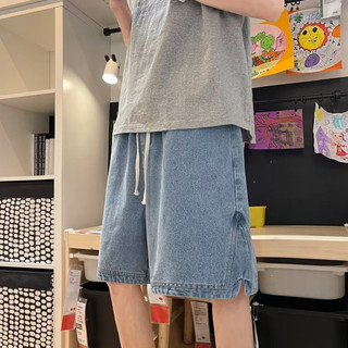 Quần short denim nam ESEA, thời trang và phổ biến kiểu Mỹ cổ điển dáng rộng giản dị mùa hè mỏng chất lượng cao phong cách trung tính quần short denim xẻ tà phong cách