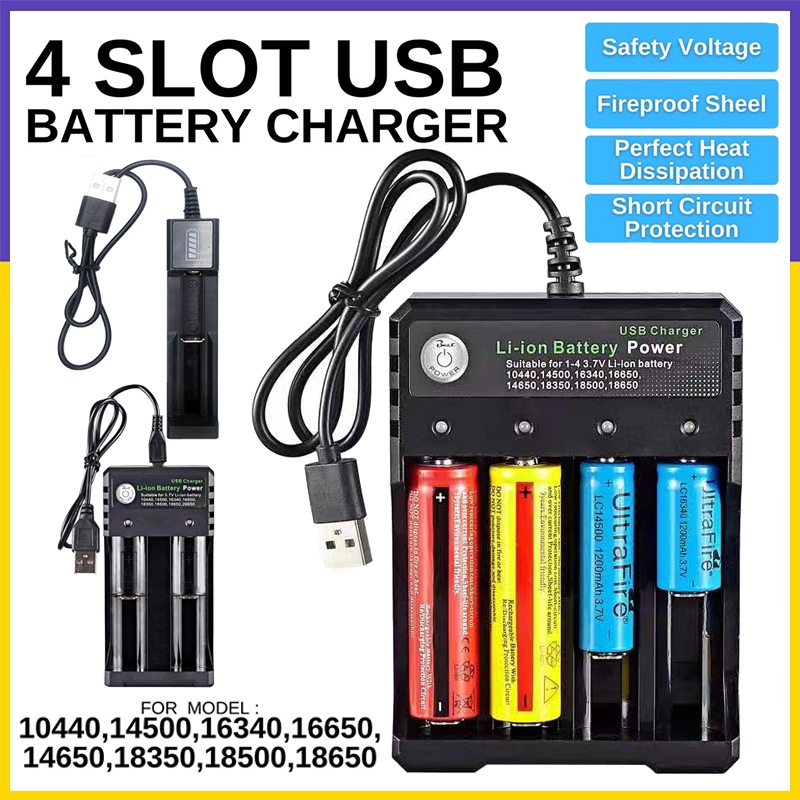 [Giao hàng nhanh] 4 khe cắm Bộ sạc pin Li-ion USB 18650 Sạc độc lập Bộ ...