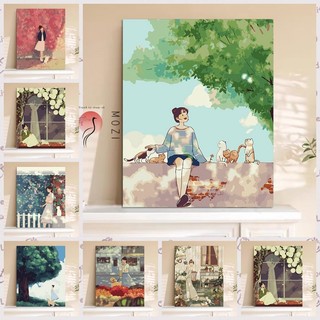 MOZI✨30 * 40cm / 40 * 50cm phong cảnh tranh tô màu theo số tranh số hóa tranh sơn dầu số hoá sơn acrylic vTranh tô số hoá Ấm Số Cô Gái Tranh Sơn Dầu Tự Làm Chữa Bệnh Phong Cảnh Tranh Vẽ Tay Làm Đầy Tranh Số Tranh Quà Tặng Cho Bé Gái