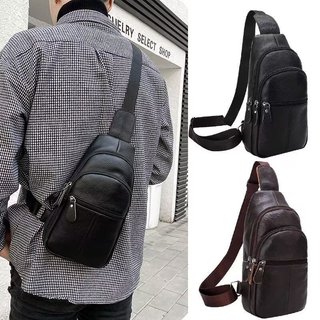 Thời Trang Chính Hãng Da Ngực Túi Lớn Dung Tích Lớn Túi Nam Đa Năng Phiên Bản Hàn Quốc Túi Đeo Vai Nhỏ Lớp Đầu Tiên Da Bò Ba Lô Bên Ba Lô Đi Xe Đạp