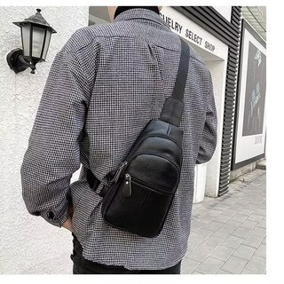 Thời Trang Chính Hãng Da Ngực Túi Lớn Dung Tích Lớn Túi Nam Đa Năng Phiên Bản Hàn Quốc Túi Đeo Vai Nhỏ Lớp Đầu Tiên Da Bò Ba Lô Bên Ba Lô Đi Xe Đạp