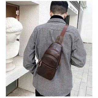 Thời Trang Chính Hãng Da Ngực Túi Lớn Dung Tích Lớn Túi Nam Đa Năng Phiên Bản Hàn Quốc Túi Đeo Vai Nhỏ Lớp Đầu Tiên Da Bò Ba Lô Bên Ba Lô Đi Xe Đạp