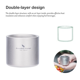 Boundless Voyage Titanium 75ml Cốc Hai Tường Cà Phê Trà Cốc Ba Lô Nhẹ Di Động Cắm Trại Nóng Lạnh Nước Uống