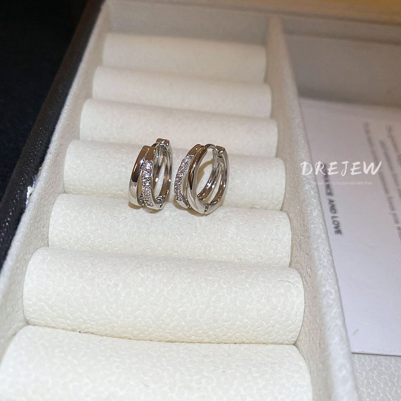 Ảnh DREJEW Bông tai zircon tròn nhiều lớp Hàn Quốc Bông tai hình học đơn giản và cao cấp thích hợp thời trang nhẹ nhàng phong cách sang trọng Bông tai mới không gây dị ứng 1
