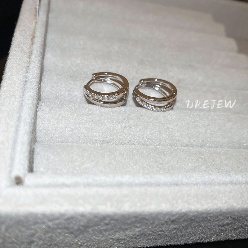 Ảnh DREJEW Bông tai zircon tròn nhiều lớp Hàn Quốc Bông tai hình học đơn giản và cao cấp thích hợp thời trang nhẹ nhàng phong cách sang trọng Bông tai mới không gây dị ứng 3