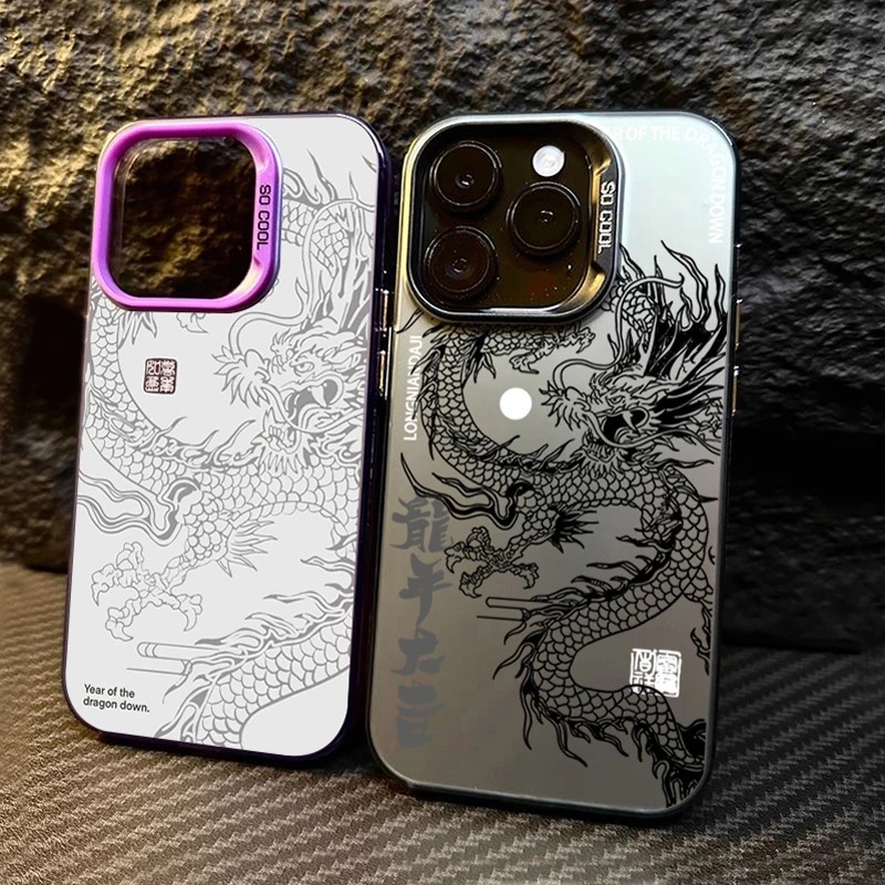 Ốp Lưng Mạ Điện Mờ Màu Rồng Sang Trọng Cho iPhone 15 14 13 12 11 Pro Max X XR XS Max 7 8 Plus SE2 Vỏ Cứng Mờ Laser Chống Sốc