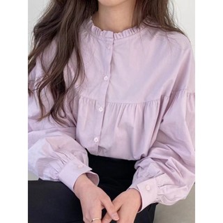 Phong Cách Hàn Quốc Nữ Nữ Rời Vintage Trơn Dài Tay Áo Sơ Mi Sẵn Sàng Mới