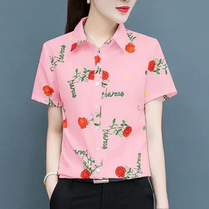 Áo sơ mi nữ tay ngắn mới nụ hoa hồng mỏng màu trắng Bộ đồ chuyên nghiệp