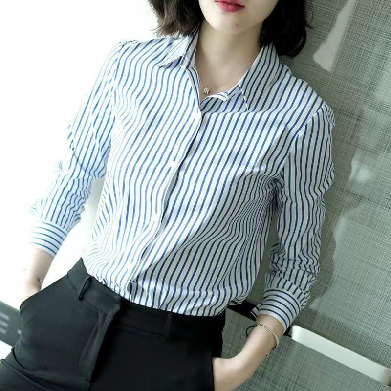 Áo Sơ Mi Tay Dài Kẻ Sọc Thời Trang Công Sở Thanh Lịch Cho Nữ