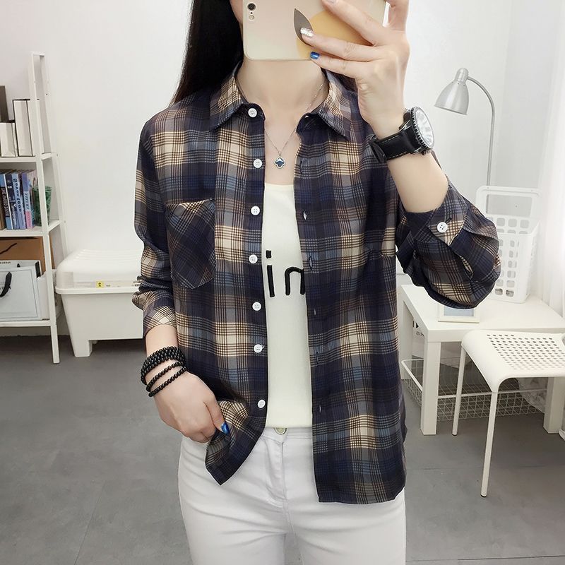 Áo Sơ Mi Tay Dài Dáng Ôm Sọc Ca Rô 12 Màu Sắc Thời Trang Trẻ Trung