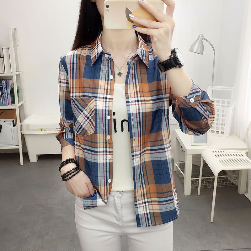 Áo Sơ Mi Tay Dài Dáng Ôm Sọc Ca Rô 12 Màu Sắc Thời Trang Trẻ Trung