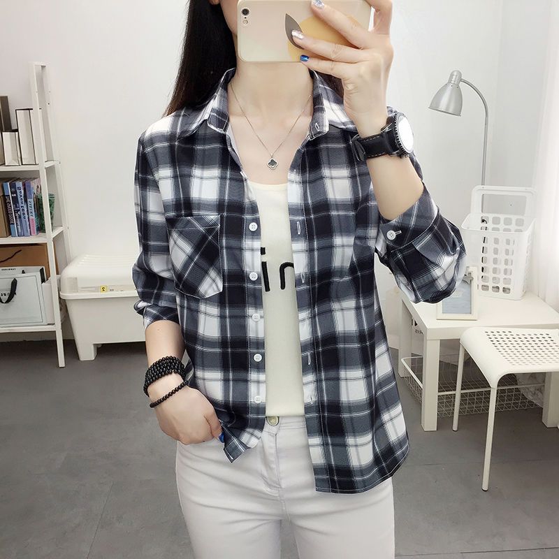 Áo Sơ Mi Tay Dài Dáng Ôm Sọc Ca Rô 12 Màu Sắc Thời Trang Trẻ Trung
