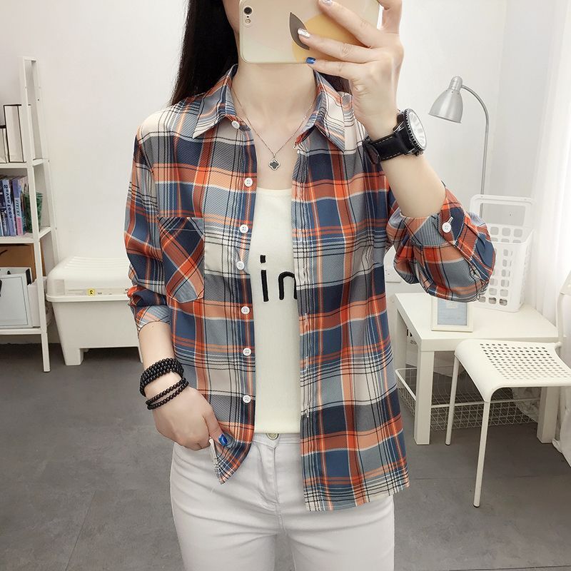 Áo Sơ Mi Tay Dài Dáng Ôm Sọc Ca Rô 12 Màu Sắc Thời Trang Trẻ Trung