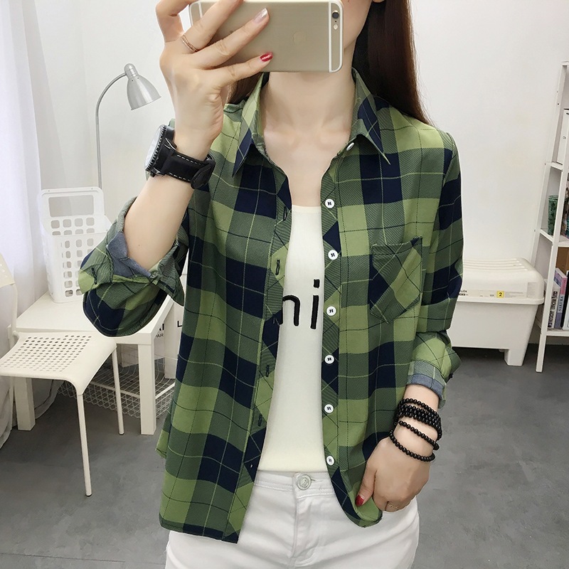 Áo Sơ Mi Nữ Dài Tay Cổ Bẻ Sọc Caro Nhiều Màu size s-5xl