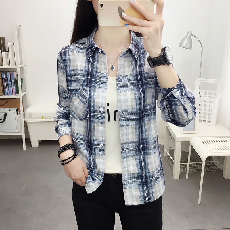 Áo Sơ Mi Tay Dài Dáng Ôm Sọc Ca Rô 12 Màu Sắc Thời Trang Trẻ Trung