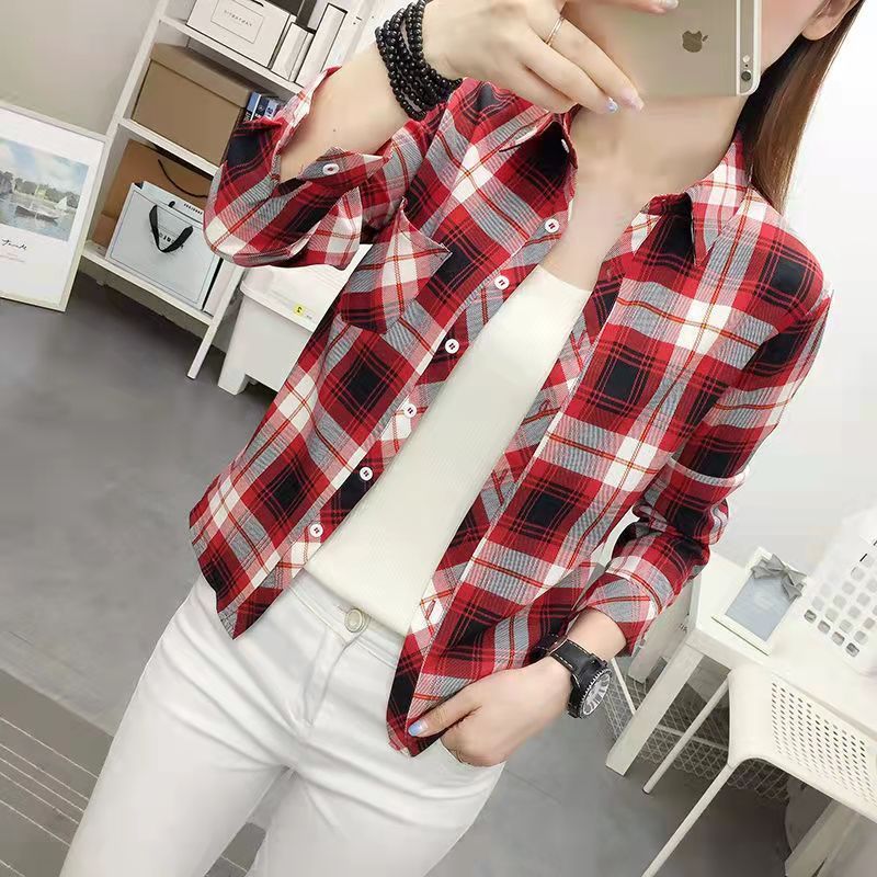 Áo Sơ Mi Nữ Dài Tay Cổ Bẻ Sọc Caro Nhiều Màu size s-5xl