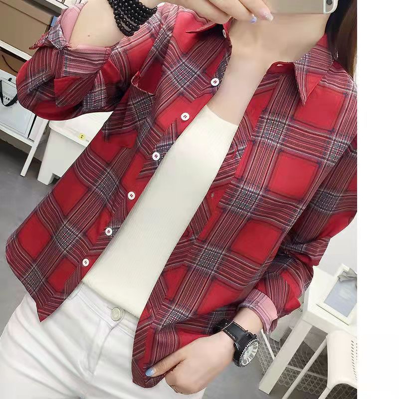 Áo Sơ Mi Nữ Dài Tay Cổ Bẻ Sọc Caro Nhiều Màu size s-5xl
